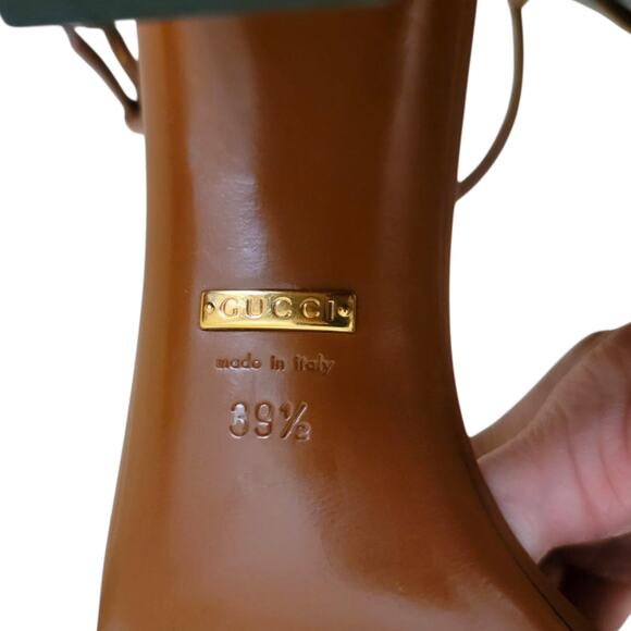 Gucci Vintage Horsebit Web Stripe Brown Leather Sandals Block Heels 9.5 39.5 - Picture 11 of 12